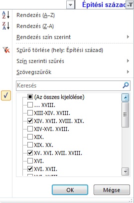 Kép az Excel programban történő szűrésről