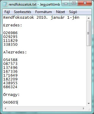 A képen a rendfokozat.txt látható, melyben a pilóták azonosítói rangonként csoportosítva szerepelnek.