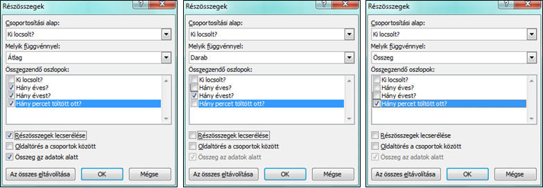 A részösszeg ablaka a három lépés során - a leírt lépések követhetőségét segíti.